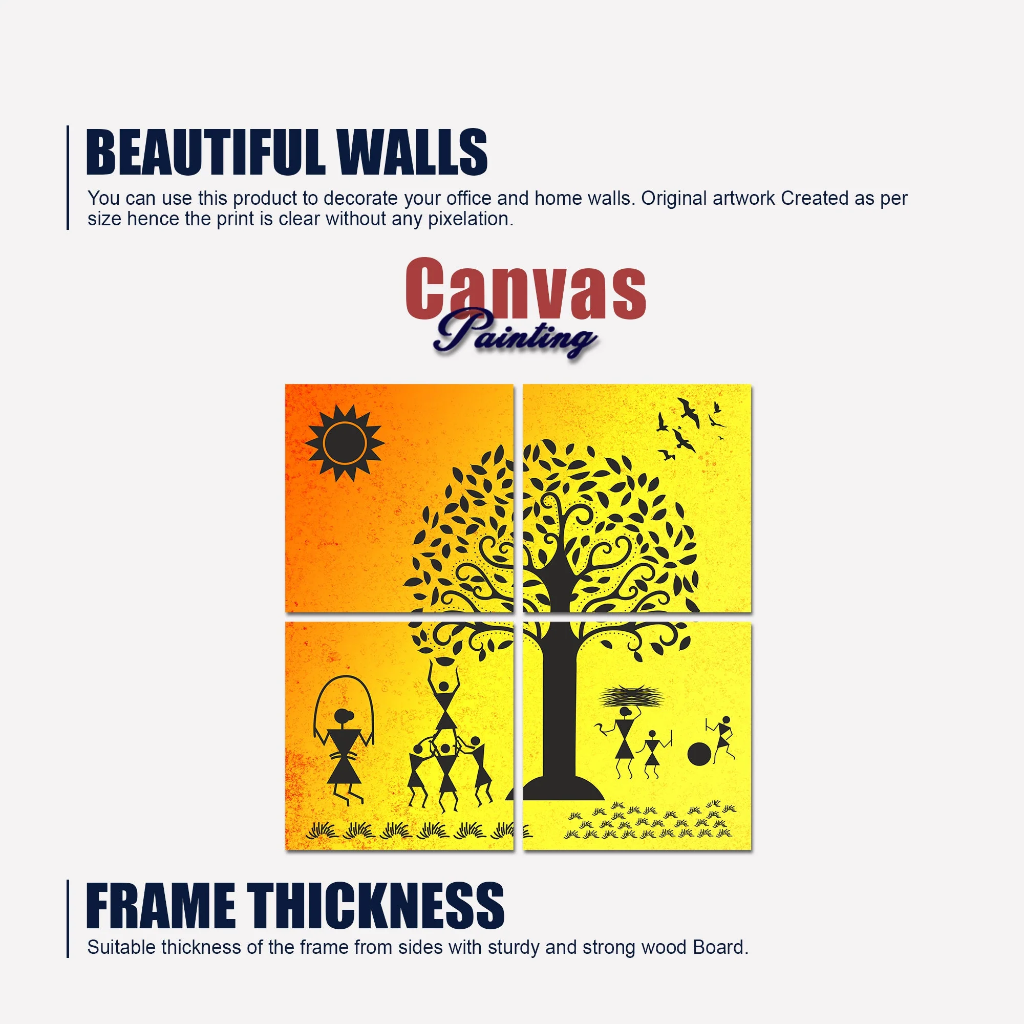 Warli Art Village Wall Hanging Painting, 4 Pieces - Image 6