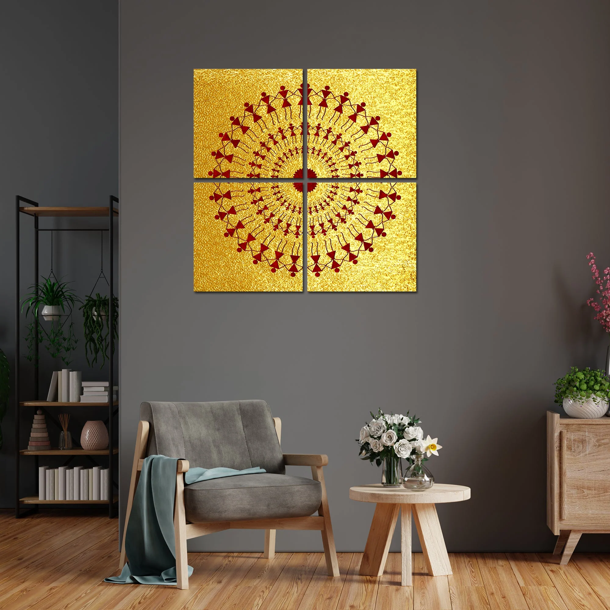 Warli Art Wall Hanging Painting, Set of 4