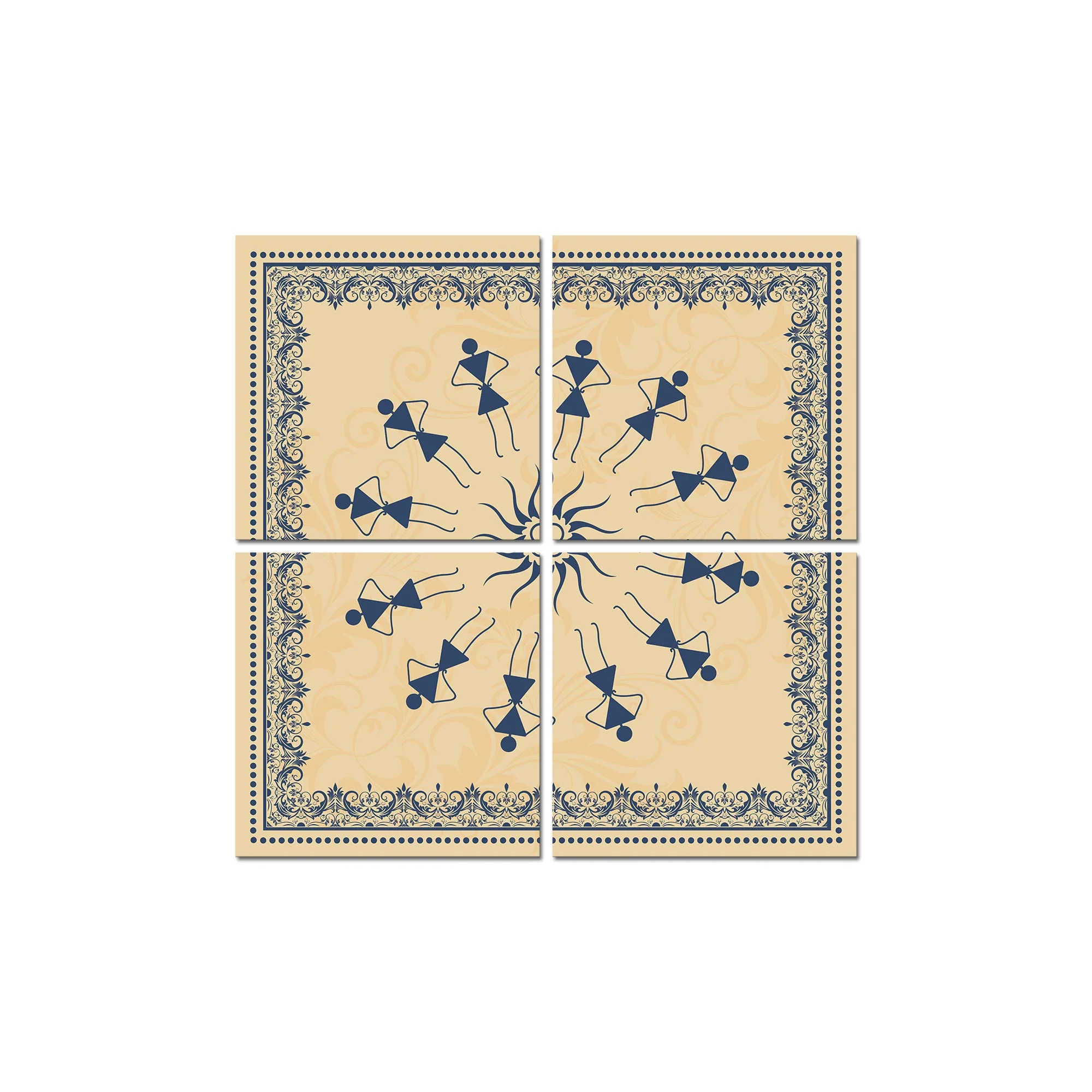 Warli Art Wall Hanging Painting, Set of 4 Pieces - Image 4