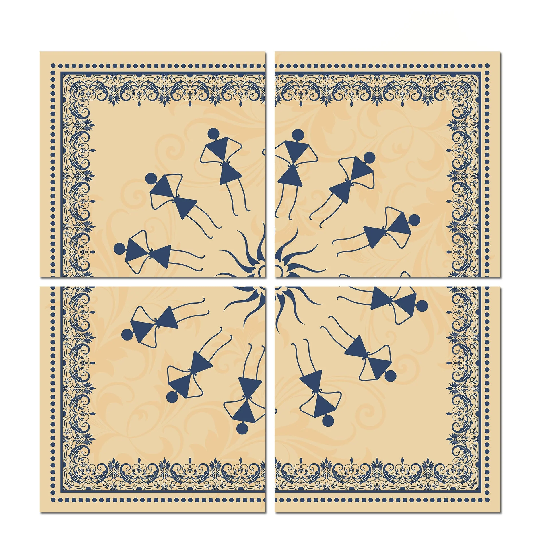 Warli Art Wall Hanging Painting, Set of 4 Pieces - Image 5