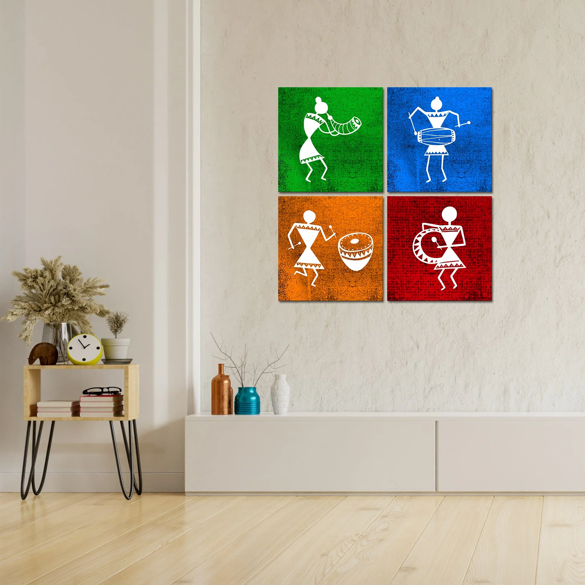 Warli Art Wall Hanging Painting, Set of Four Panels - Image 3