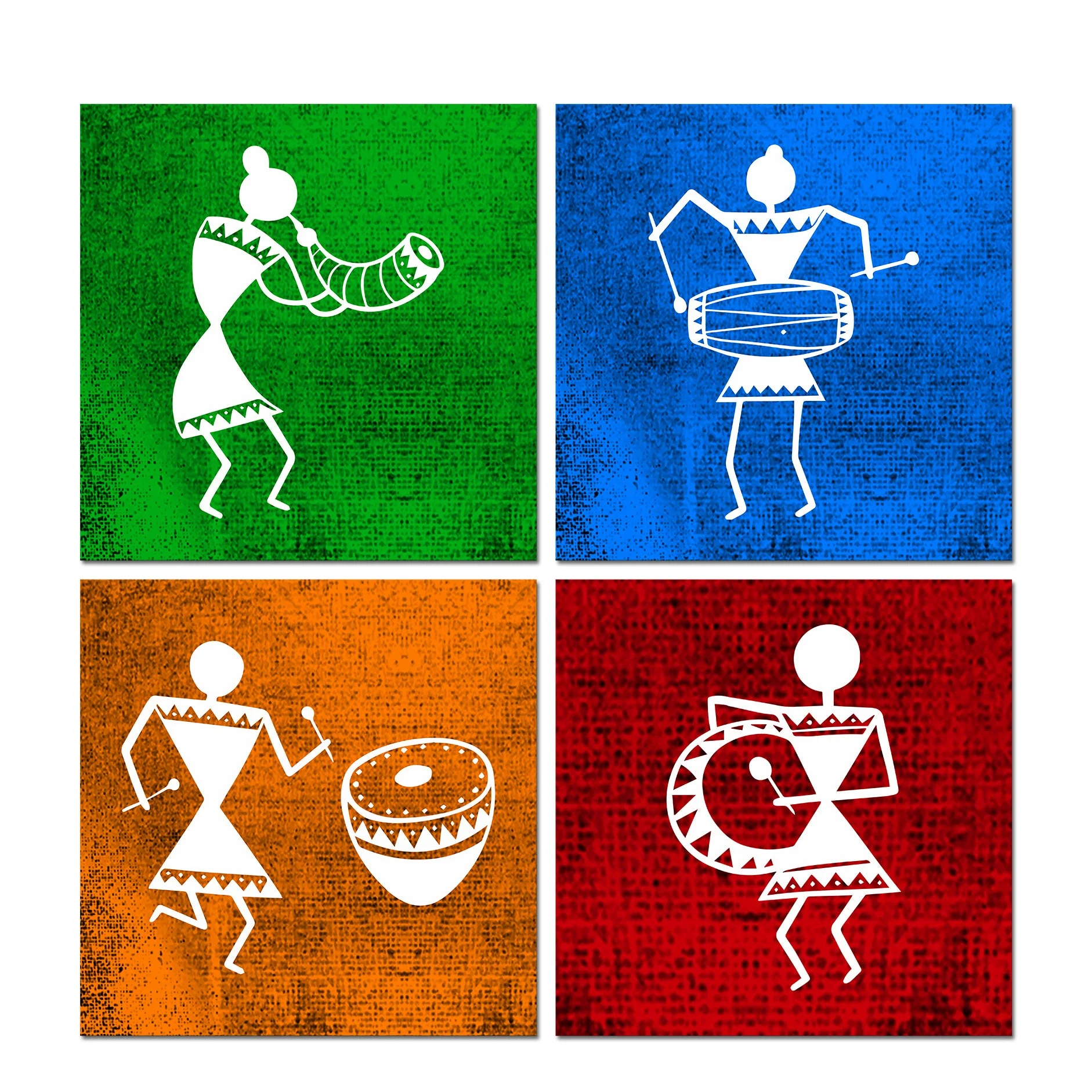 Warli Art Wall Hanging Painting, Set of Four Panels - Image 5