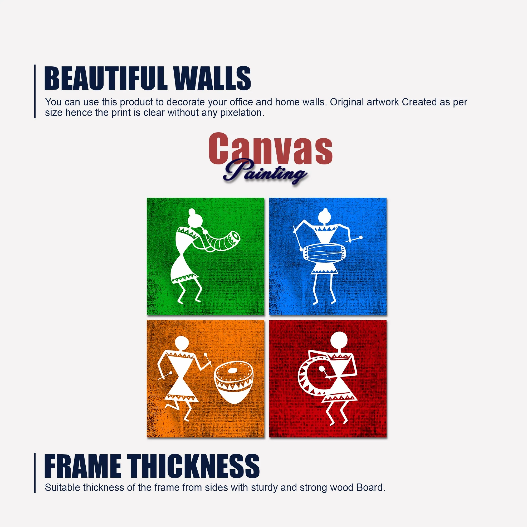 Warli Art Wall Hanging Painting, Set of Four Panels - Image 6