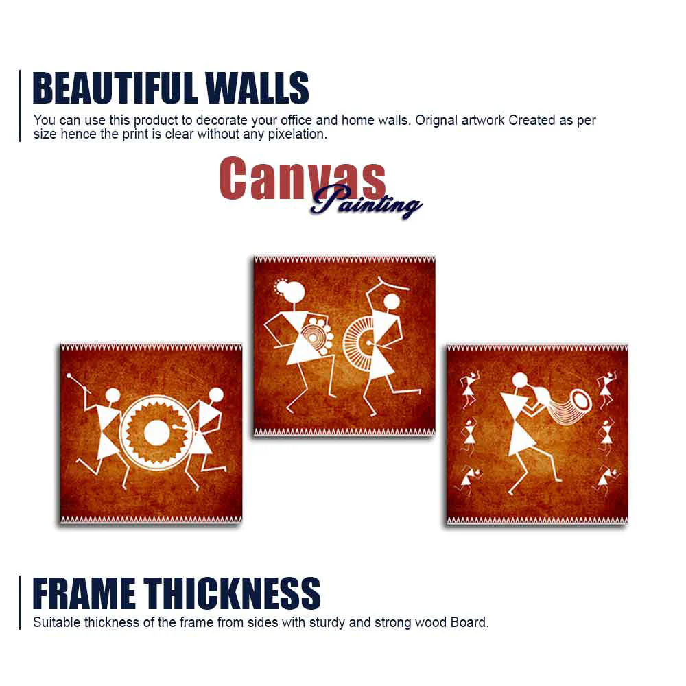 Warli Folk Art Wall Hanging Painting Set of Three - Image 6