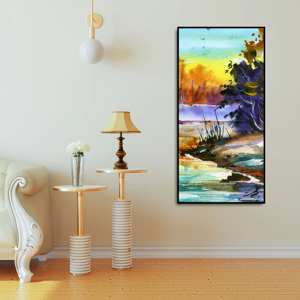 Water Color Landscape of Beautiful Scenery Trees Canvas Wall Painting - Image 3