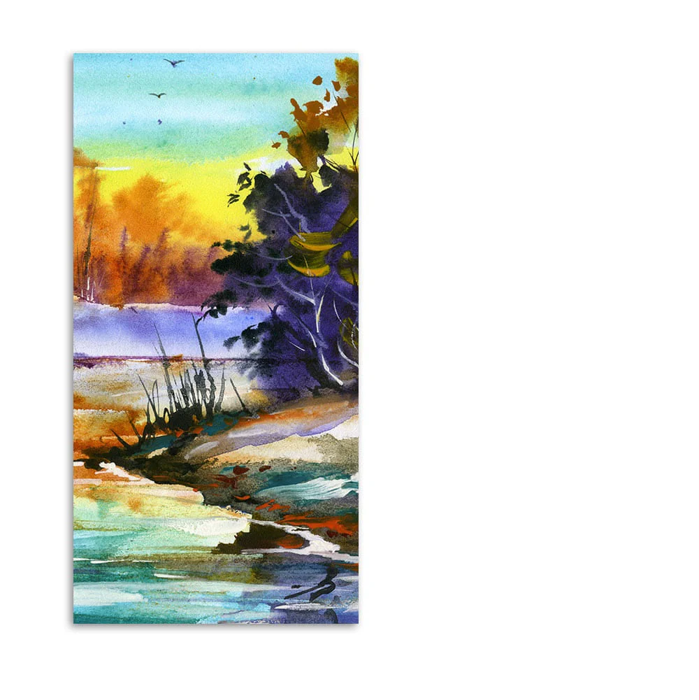 Water Color Landscape of Beautiful Scenery Trees Canvas Wall Painting - Image 4