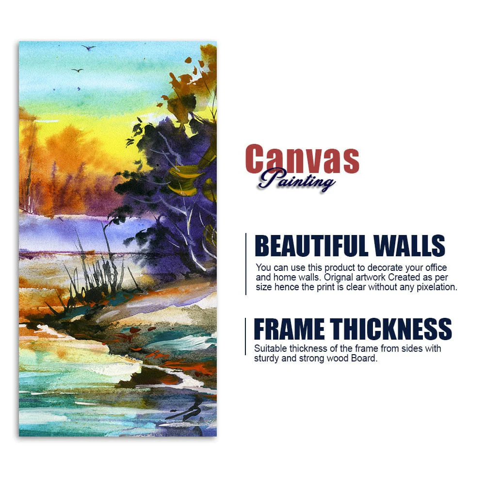 Water Color Landscape of Beautiful Scenery Trees Canvas Wall Painting - Image 6