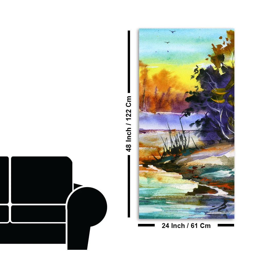 Water Color Landscape of Beautiful Scenery Trees Canvas Wall Painting - Image 7