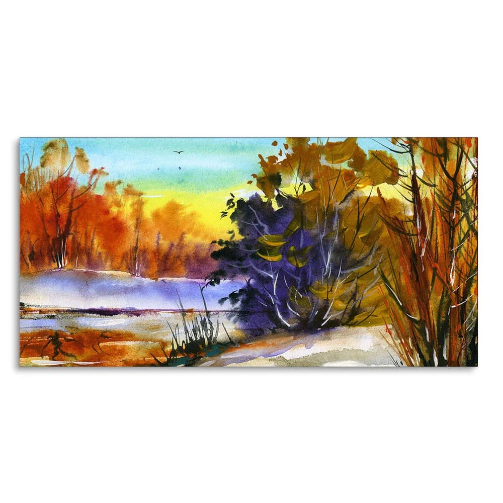 Water Color Landscape of Beautiful Trees Canvas Wall Painting - Image 4