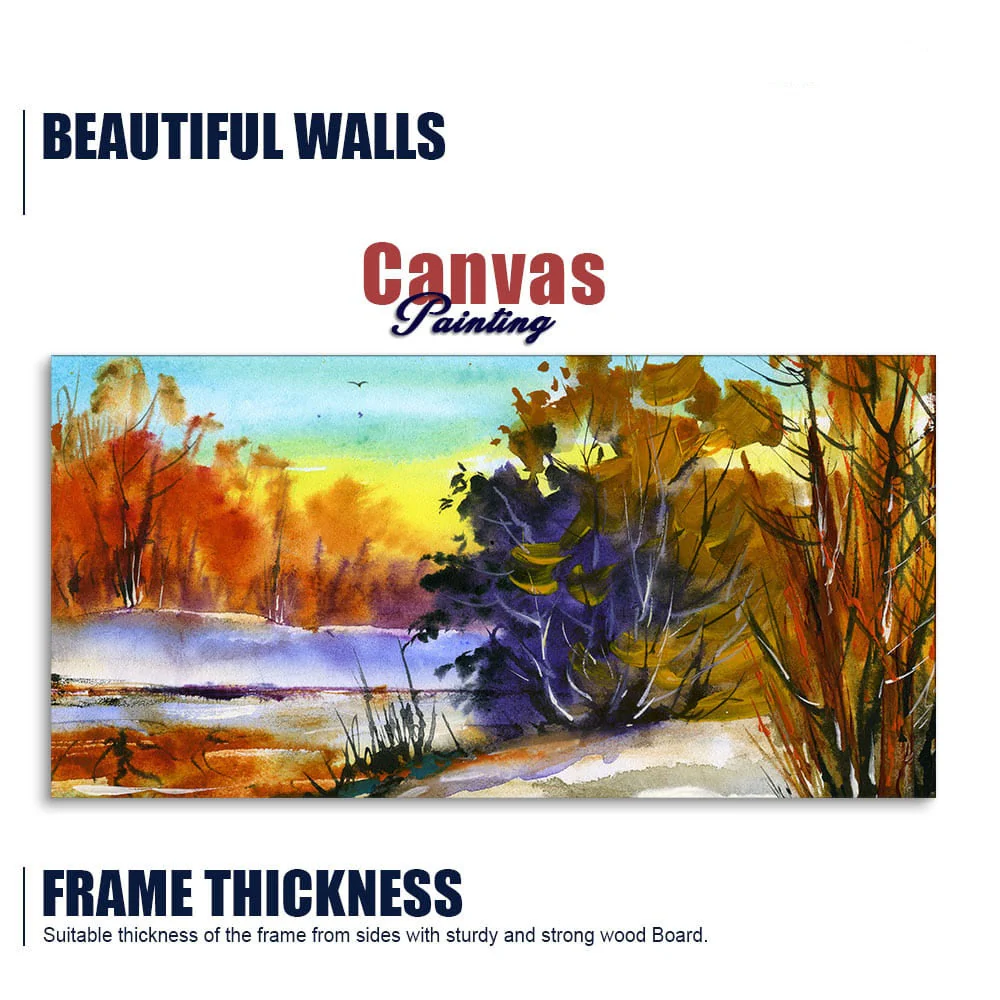 Water Color Landscape of Beautiful Trees Canvas Wall Painting - Image 6