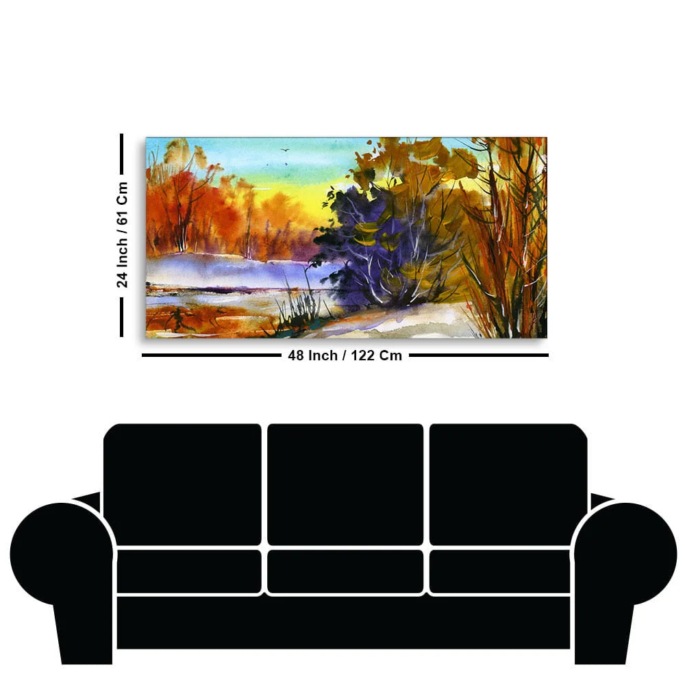 Water Color Landscape of Beautiful Trees Canvas Wall Painting - Image 7