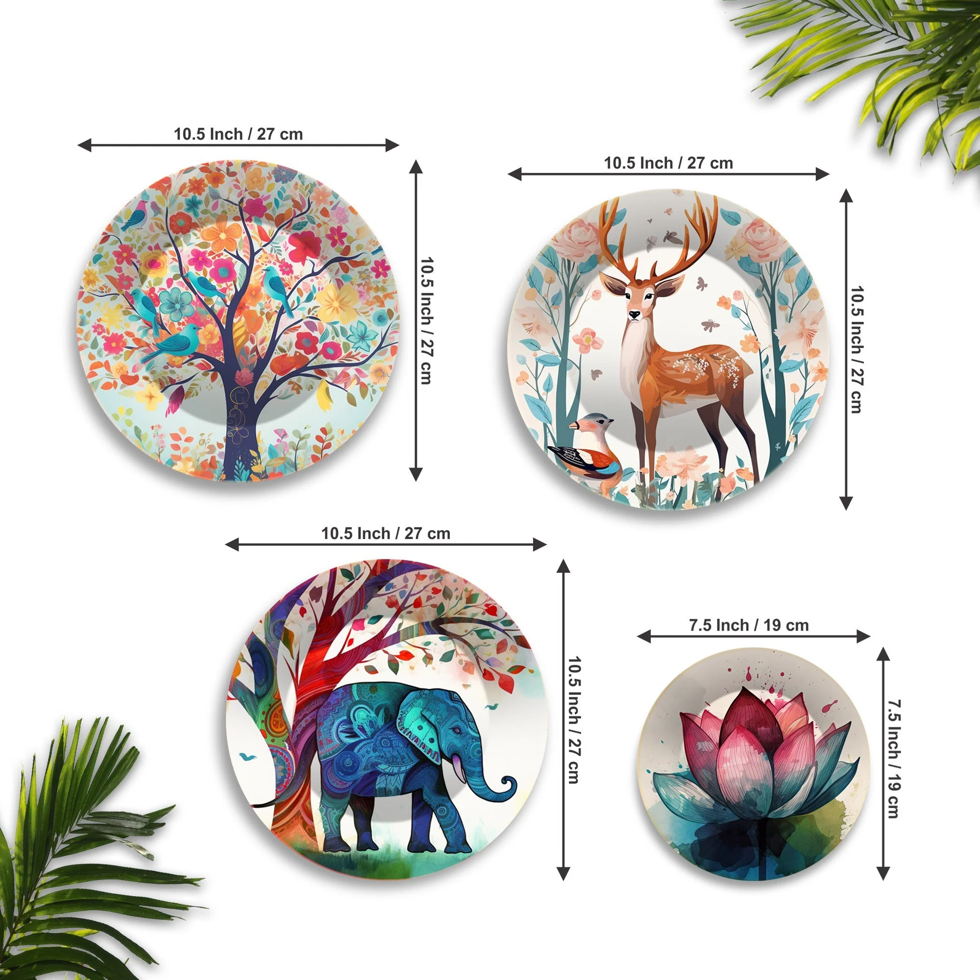 Watercolor Art of Deer and Elephant Wall Plates Painting Set of Four - Image 6