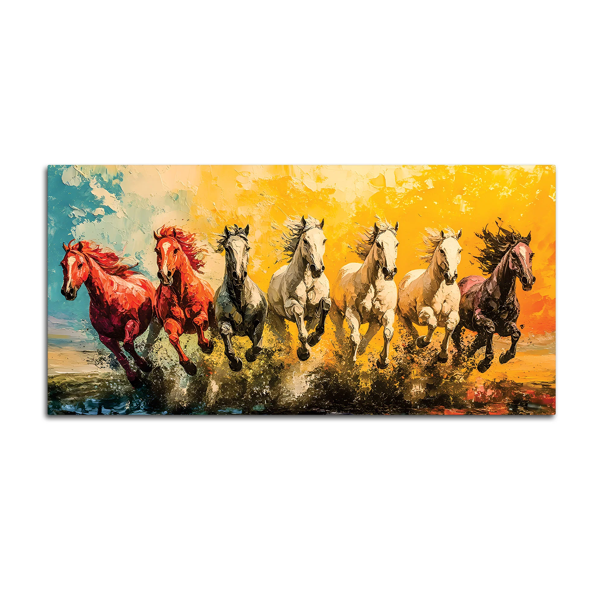 Watercolor Art of Seven Running Horses Wall Painting - Image 7