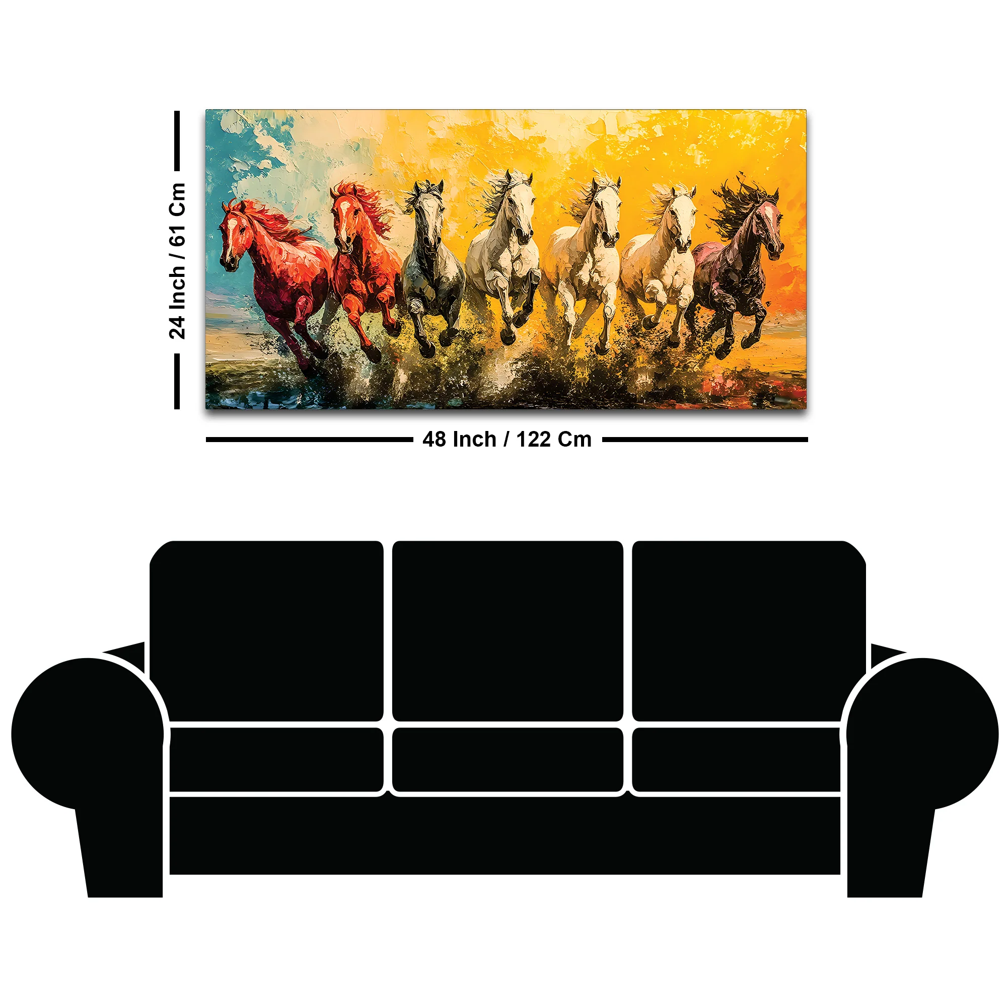 Watercolor Art of Seven Running Horses Wall Painting - Image 8