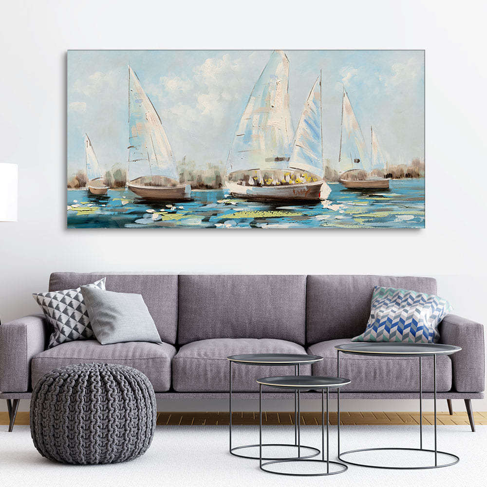 Watercolor Painting of Sailing Boats Canvas Wall Painting - Image 2