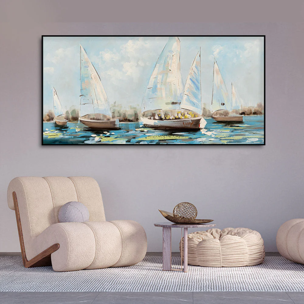 Watercolor Painting of Sailing Boats Canvas Wall Painting - Image 3