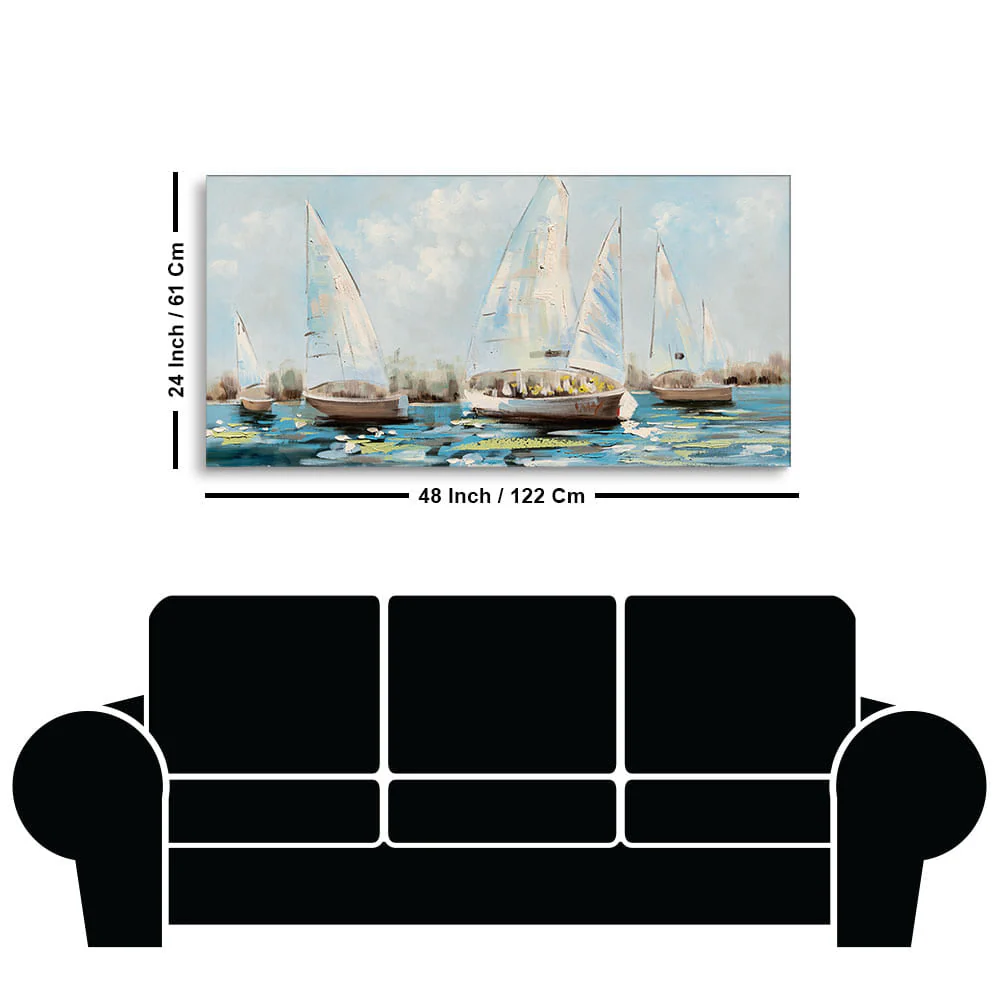 Watercolor Painting of Sailing Boats Canvas Wall Painting - Image 7