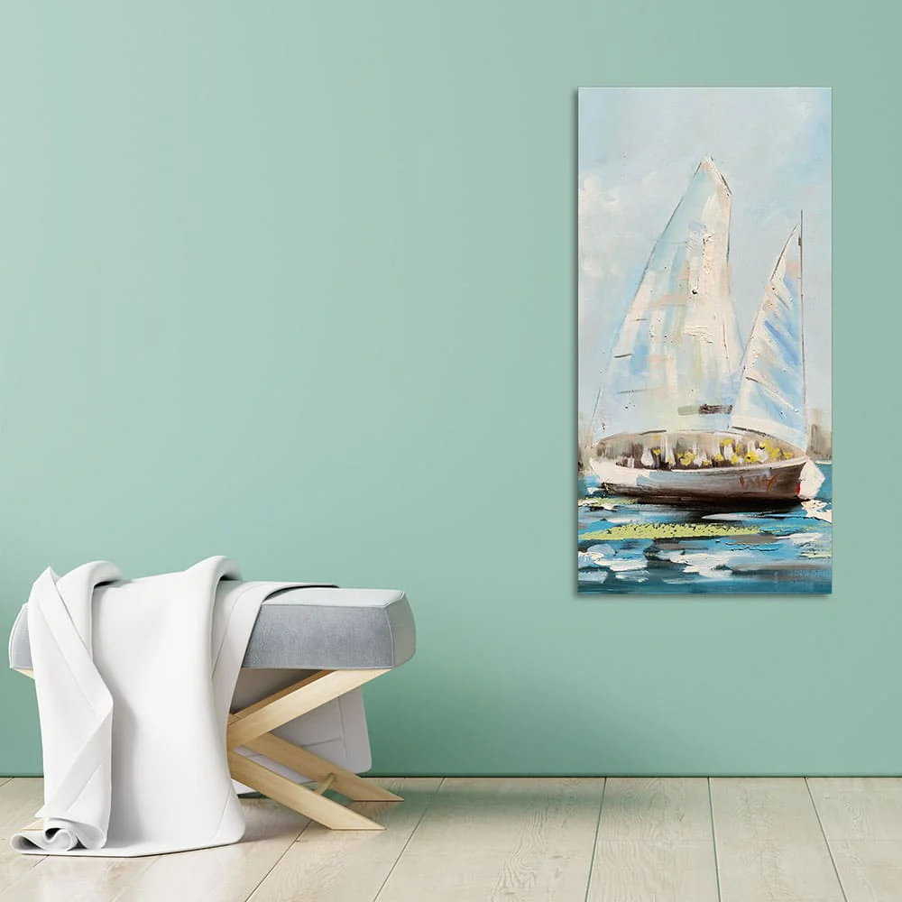 Watercolor Painting of Sailing Boats Premium Canvas Wall Painting - Image 2