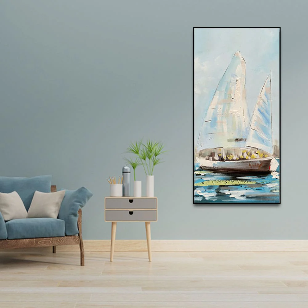 Watercolor Painting of Sailing Boats Premium Canvas Wall Painting - Image 3