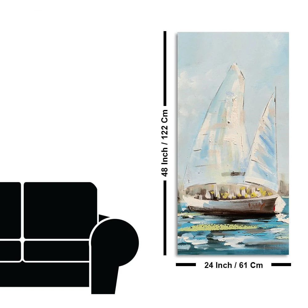 Watercolor Painting of Sailing Boats Premium Canvas Wall Painting - Image 7