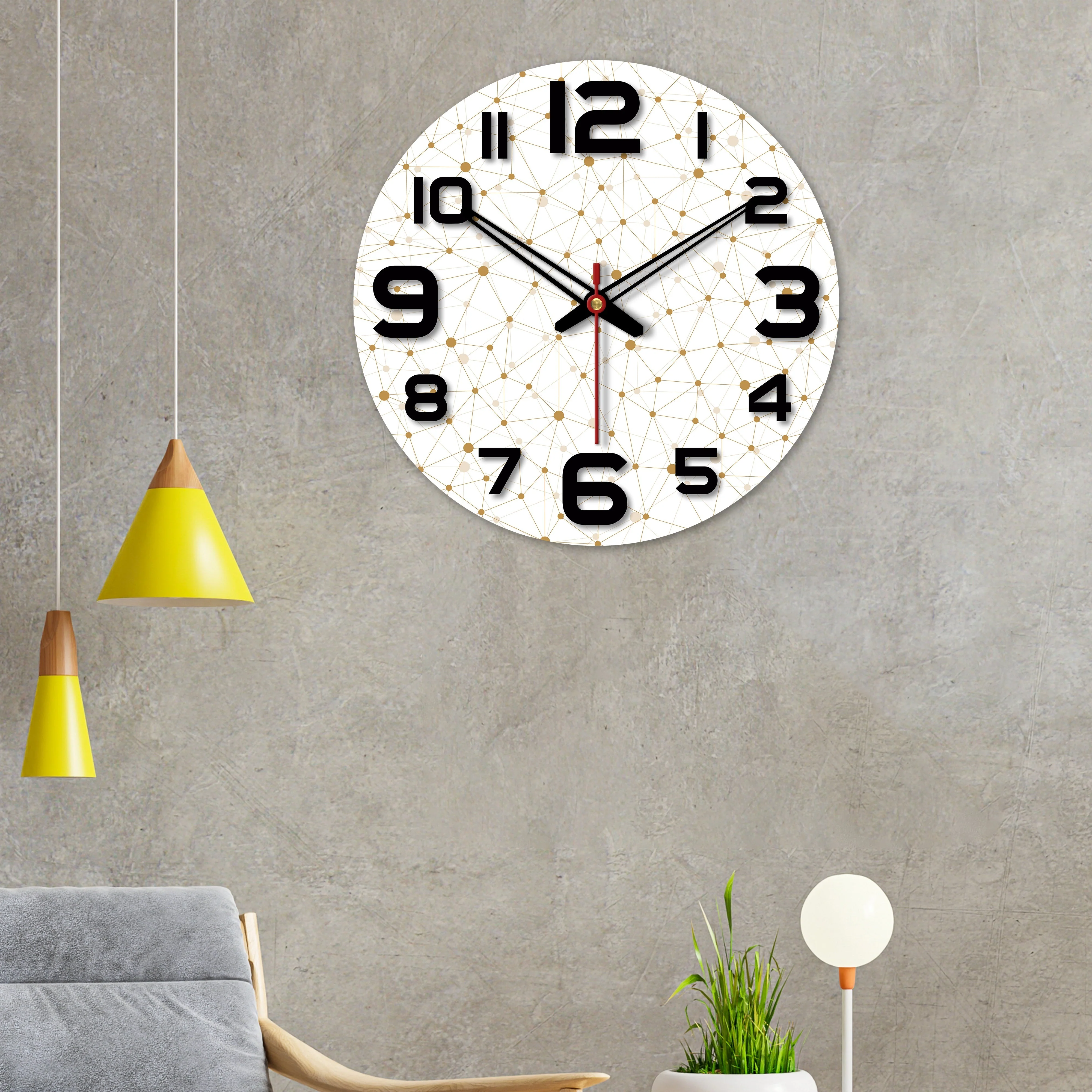 Web Triangle Pattern Printed Wooden Wall Clock - Image 2