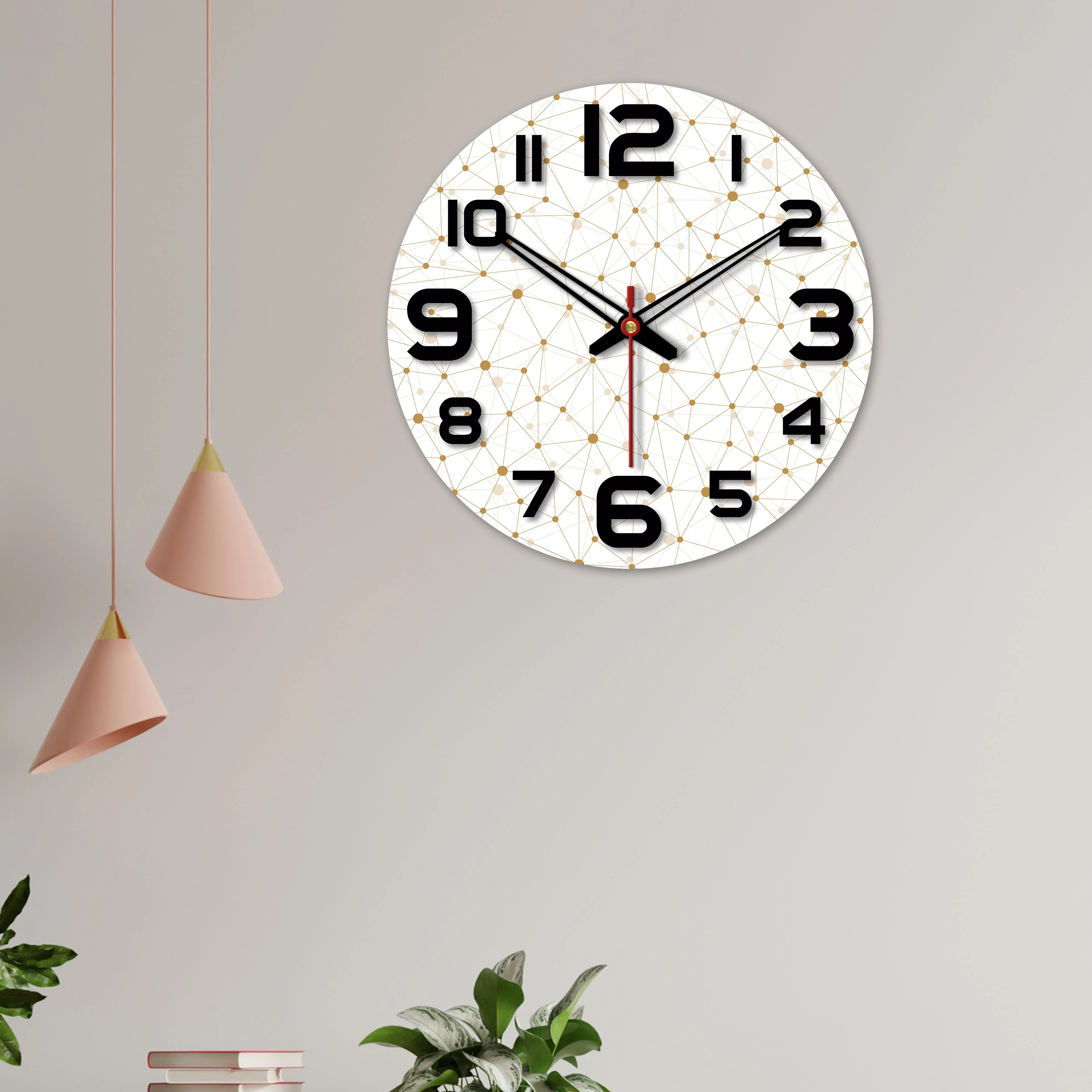 Web Triangle Pattern Printed Wooden Wall Clock - Image 4