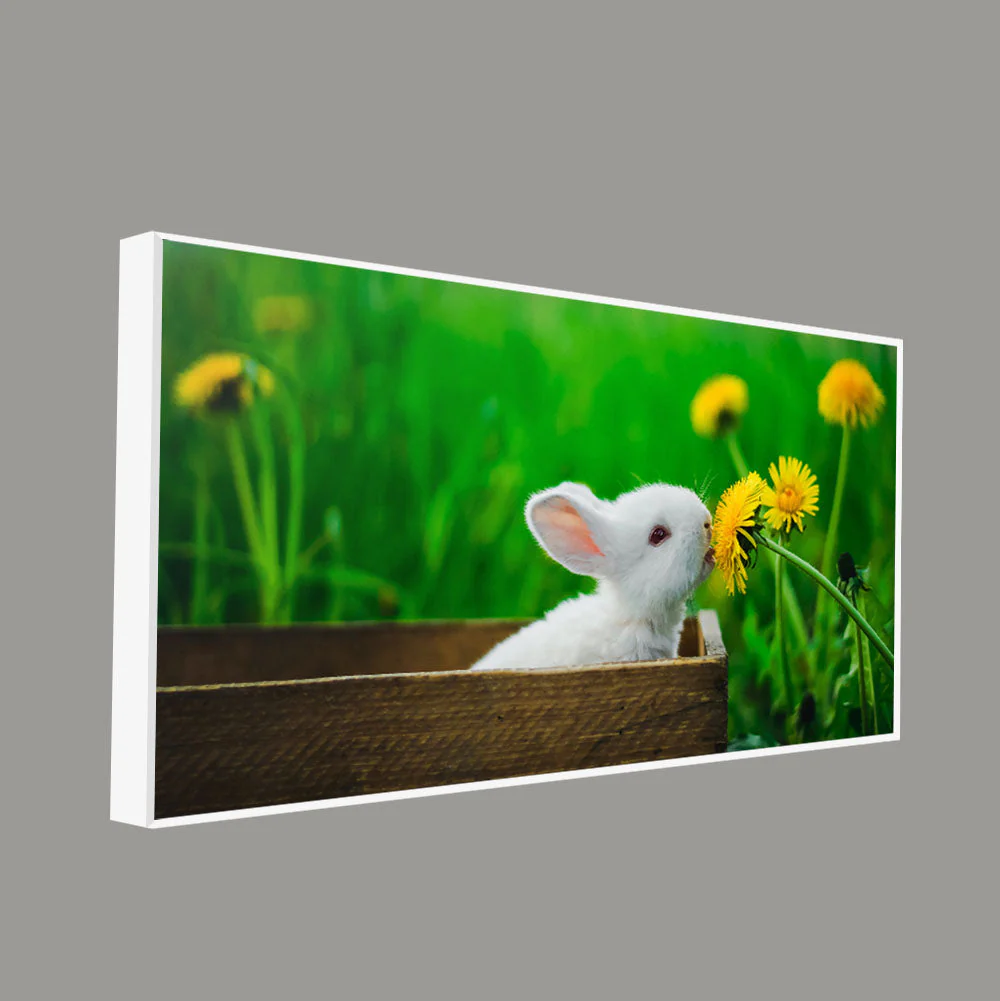 White Bunny in Yellow Flowers Garden Canvas Wall Painting - Image 5