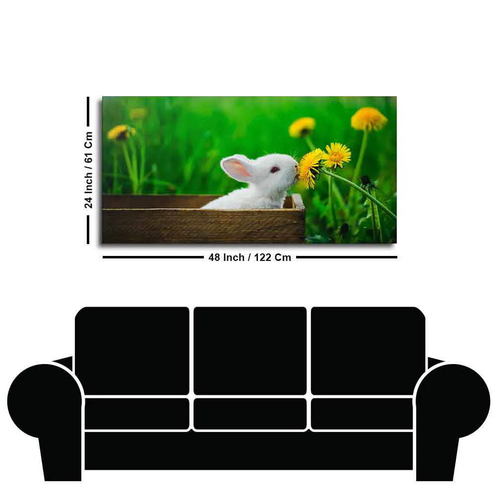 White Bunny in Yellow Flowers Garden Canvas Wall Painting - Image 7