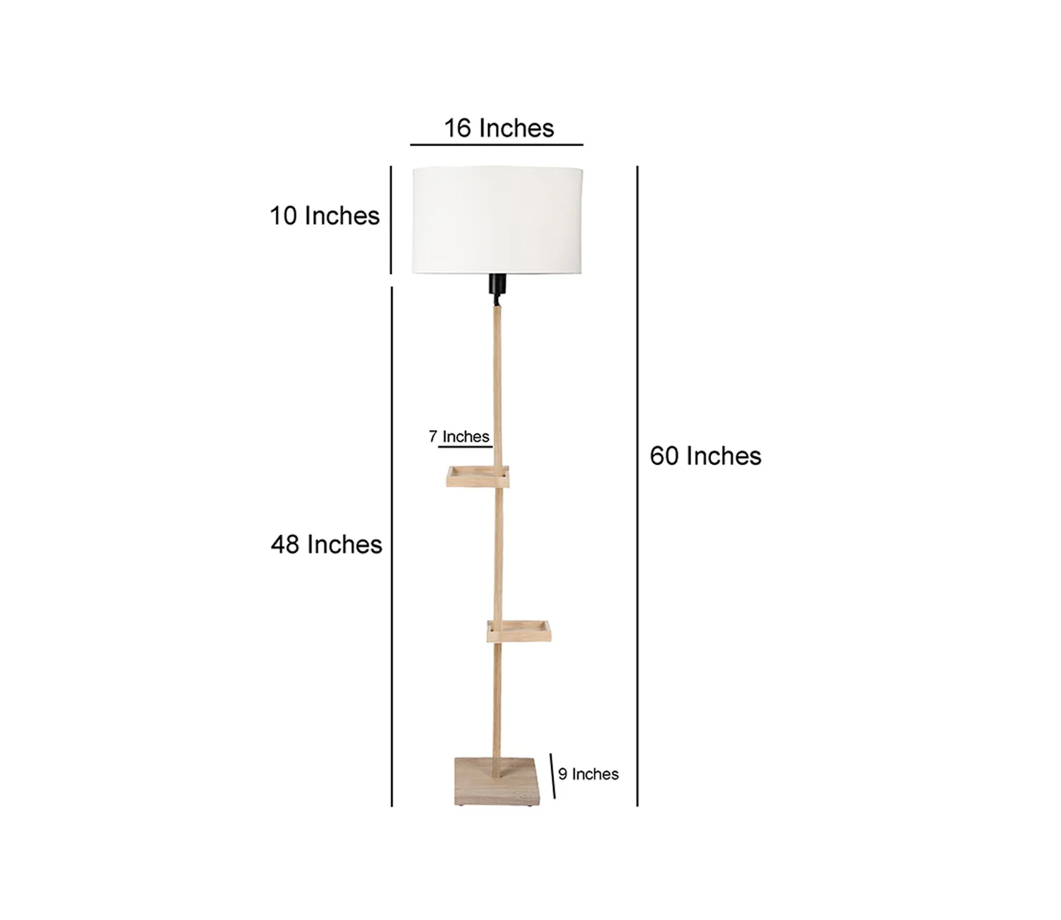 White Fabric Double Shelf Floor Lamp with Natural Solid Wood Color Base - Image 5