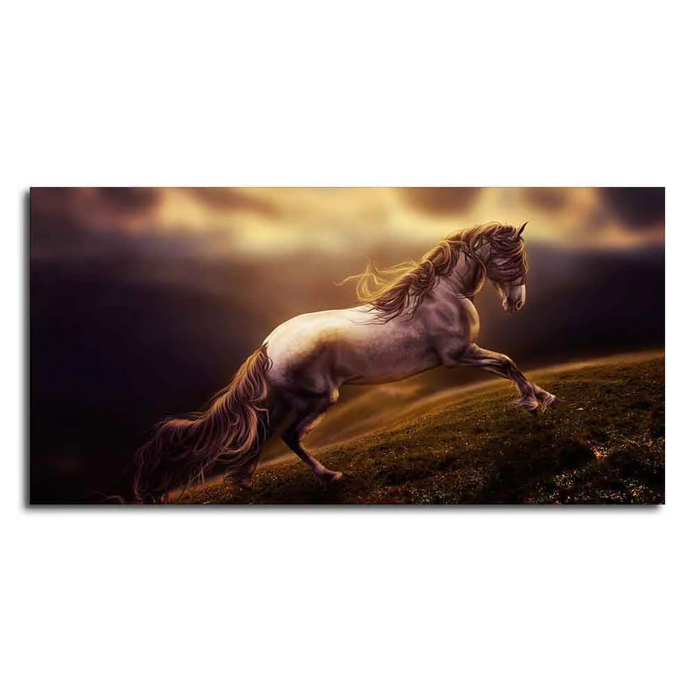 White Horse with Golden Hair Premium Canvas Panoramic Wall Hanging - Image 4