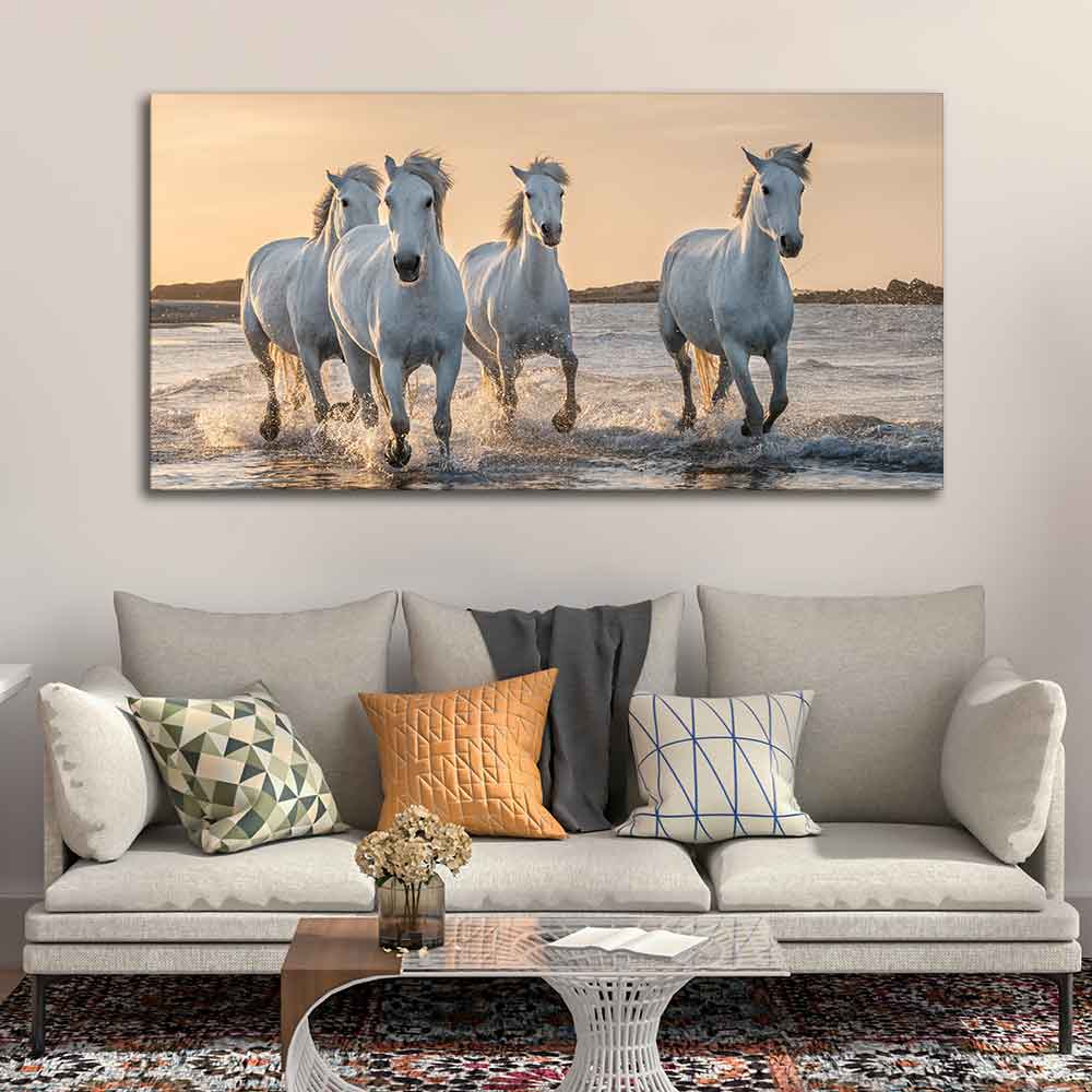 White Horses Galoping in Water Premium Wall Painting - Image 2