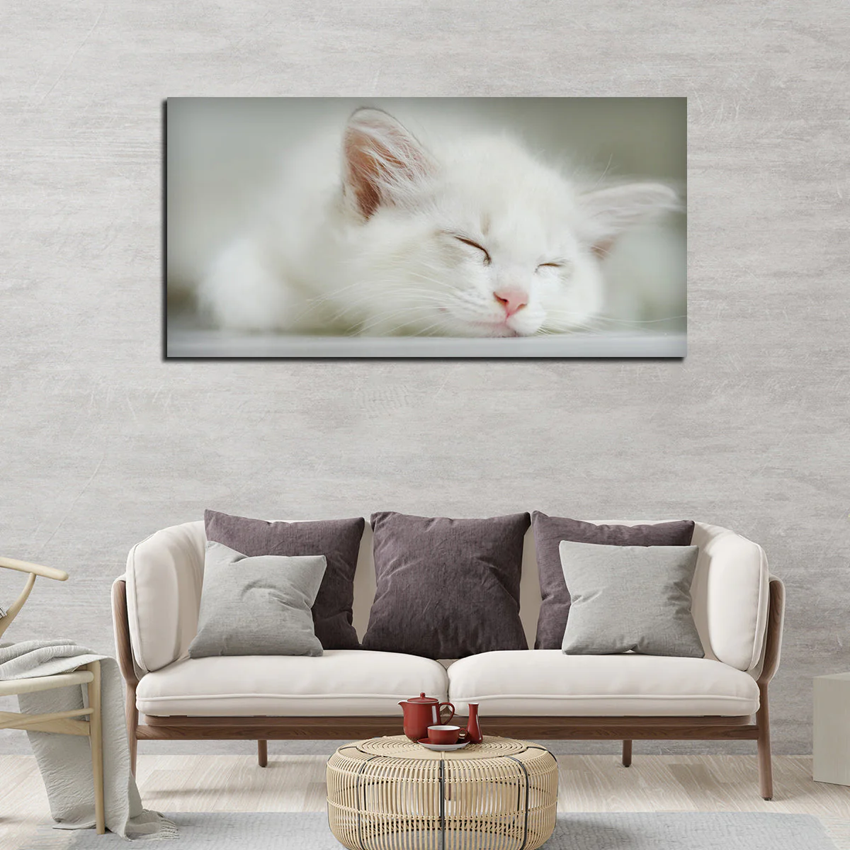 White Kitten Sleeping Canvas Wall Painting - Image 2