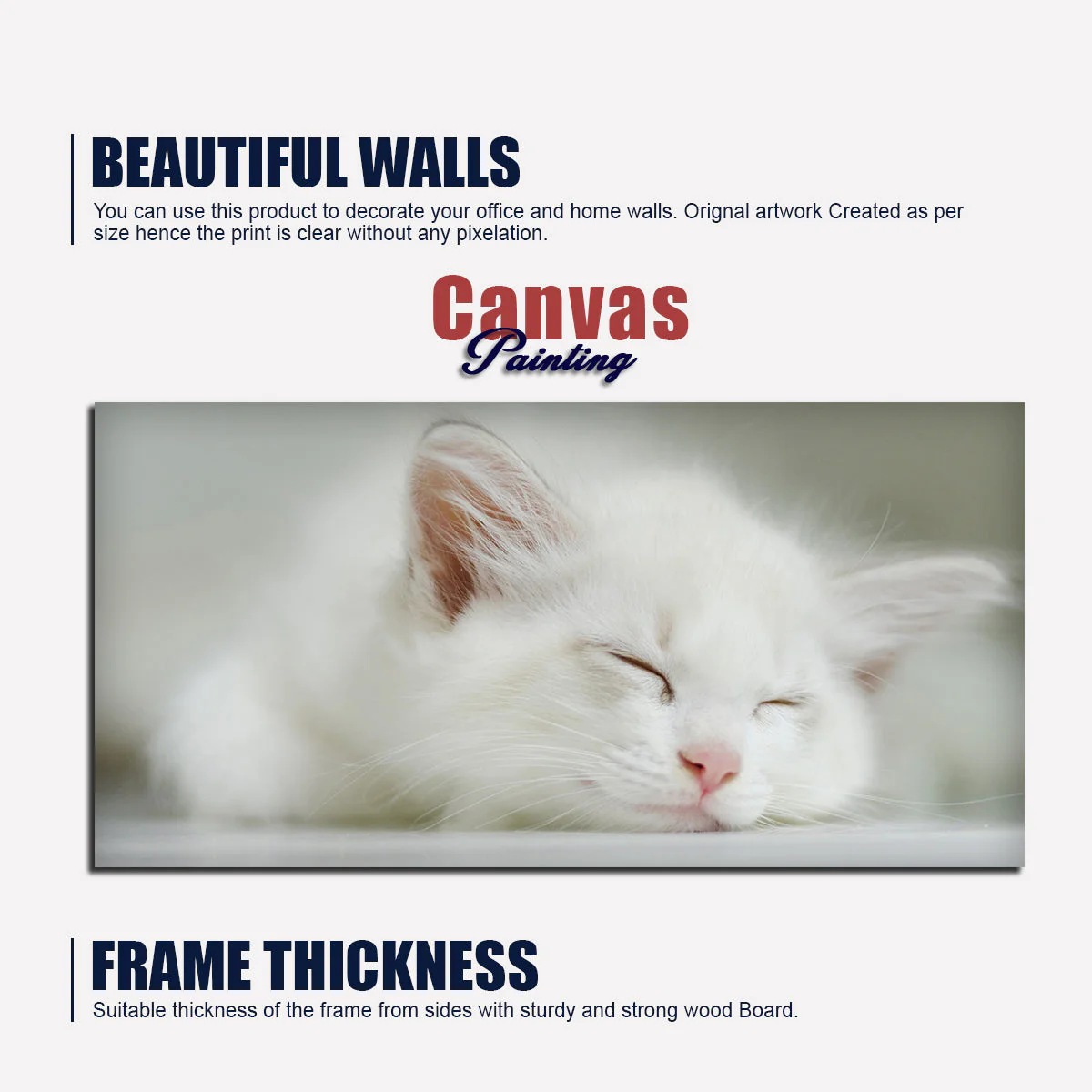 White Kitten Sleeping Canvas Wall Painting - Image 6