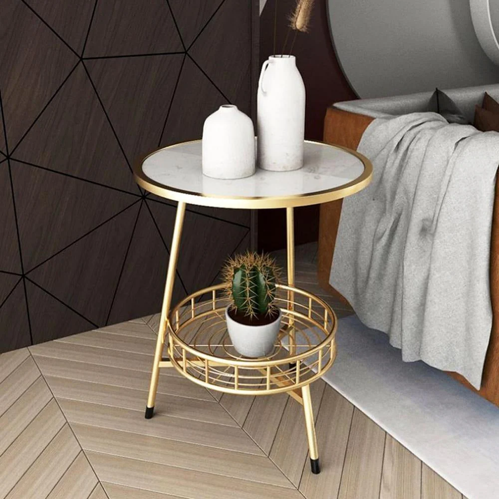 White Marble Round Shape Iron Stand Side Table - Image 3