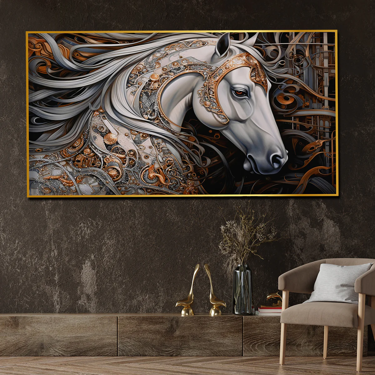 White Stallion from Heaven Horse Framed Crystal Glass Painting - Image 2