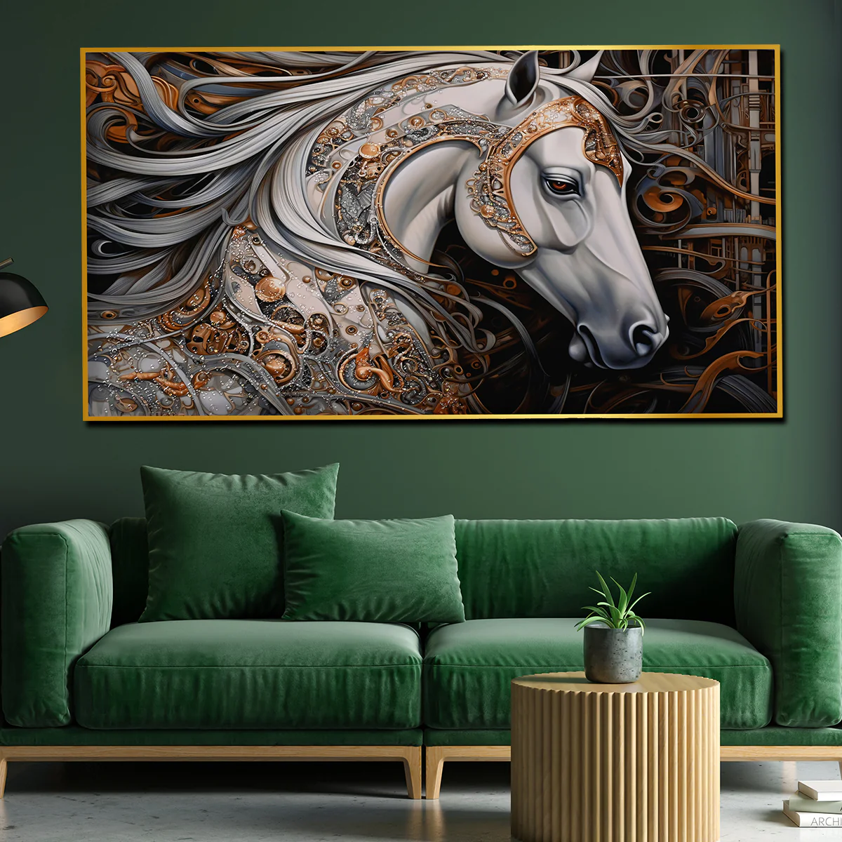 White Stallion from Heaven Horse Framed Crystal Glass Painting - Image 3