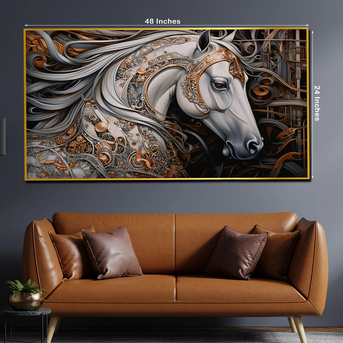 White Stallion from Heaven Horse Framed Crystal Glass Painting - Image 5