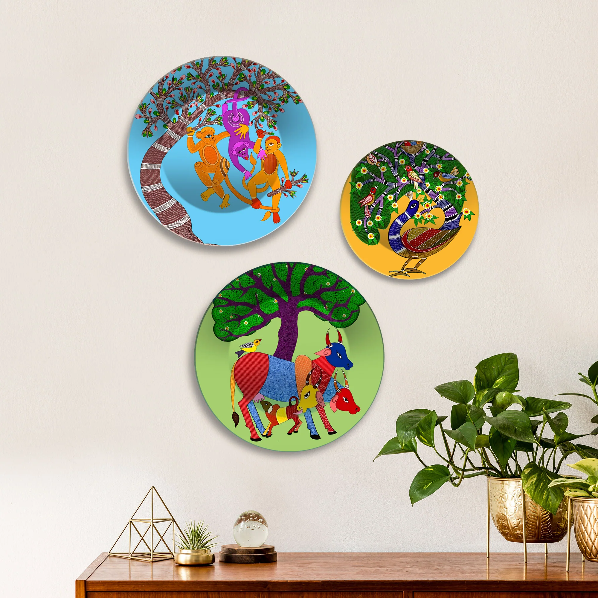 Wild Harmony Tribal Animal Premium Wall Plates Painting Set of 3 - Image 2