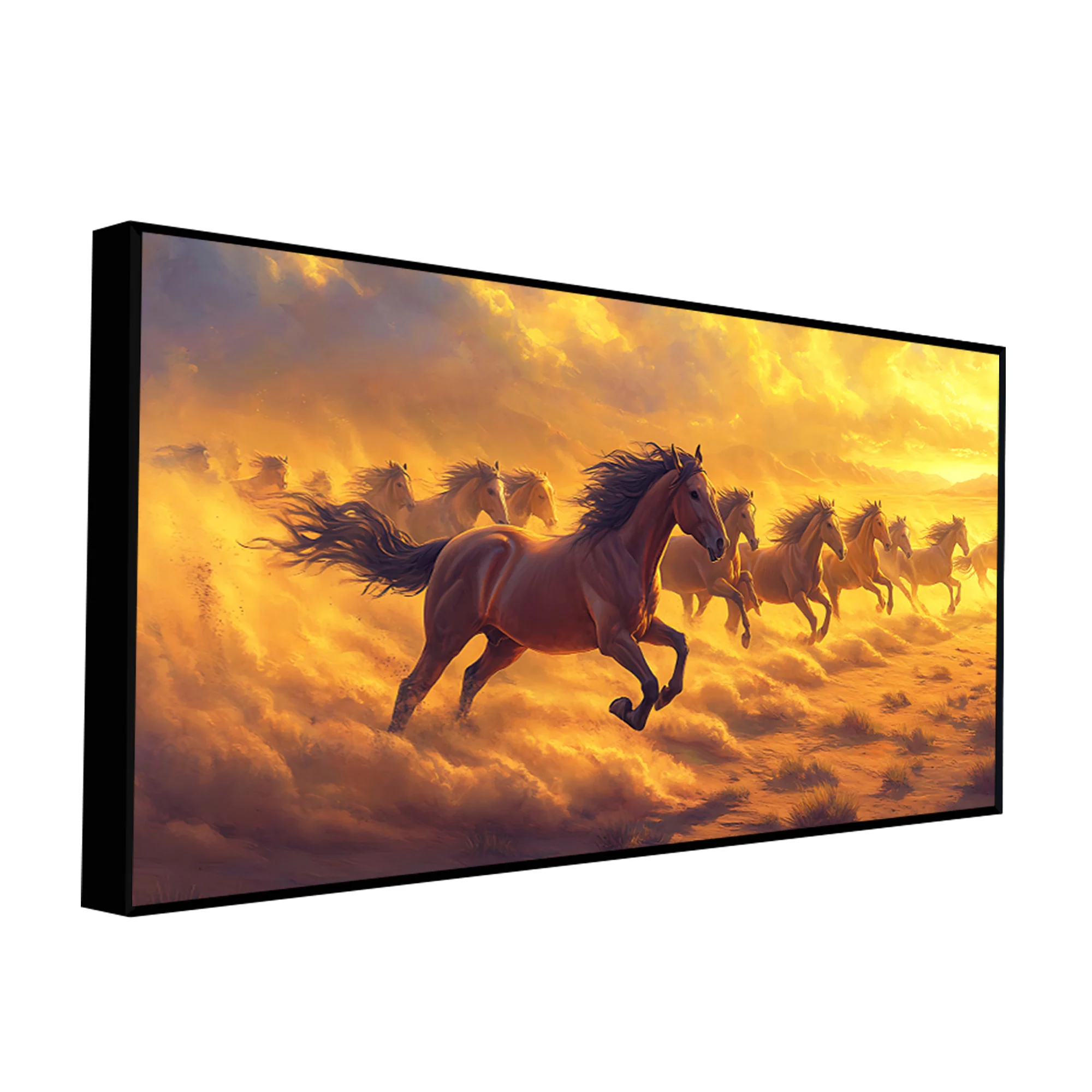 Wild Horses Running at Sunset Wooden Canvas Wall Painting - Image 4