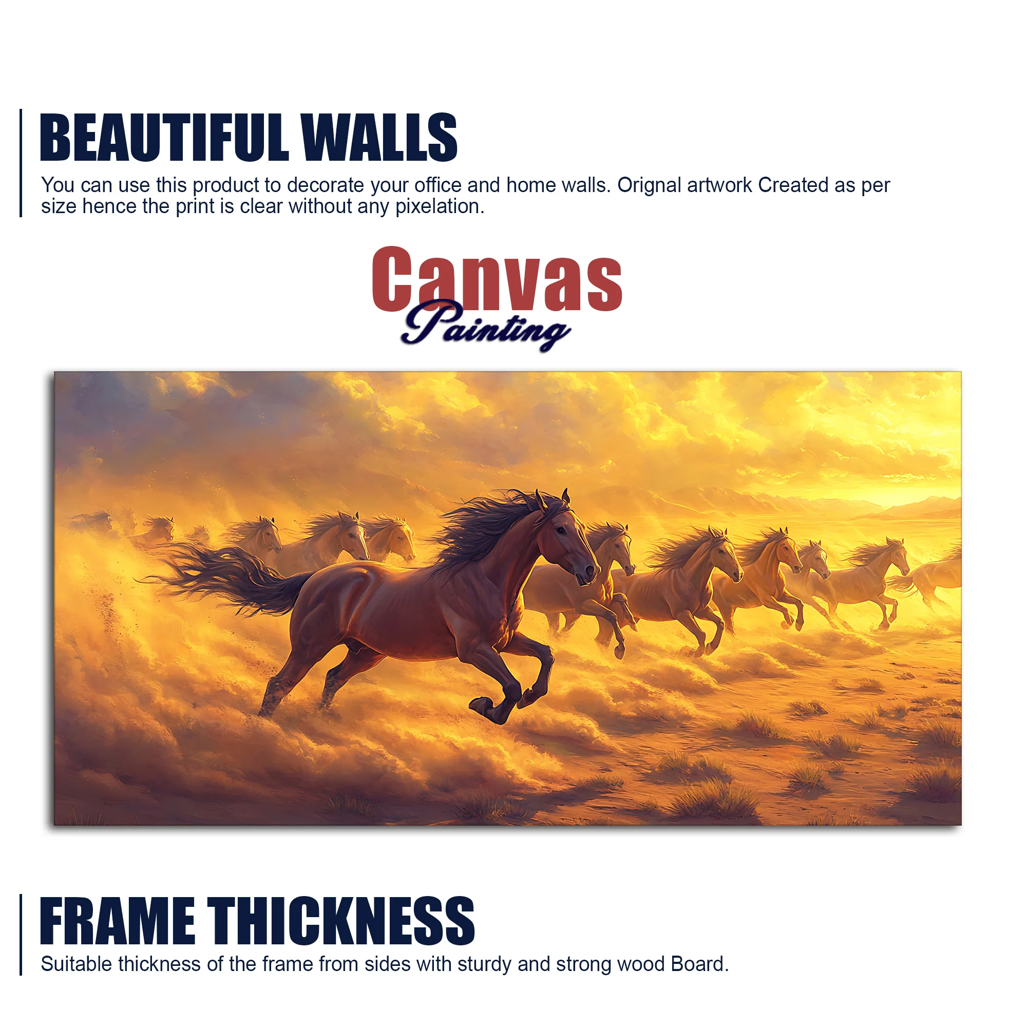 Wild Horses Running at Sunset Wooden Canvas Wall Painting - Image 6
