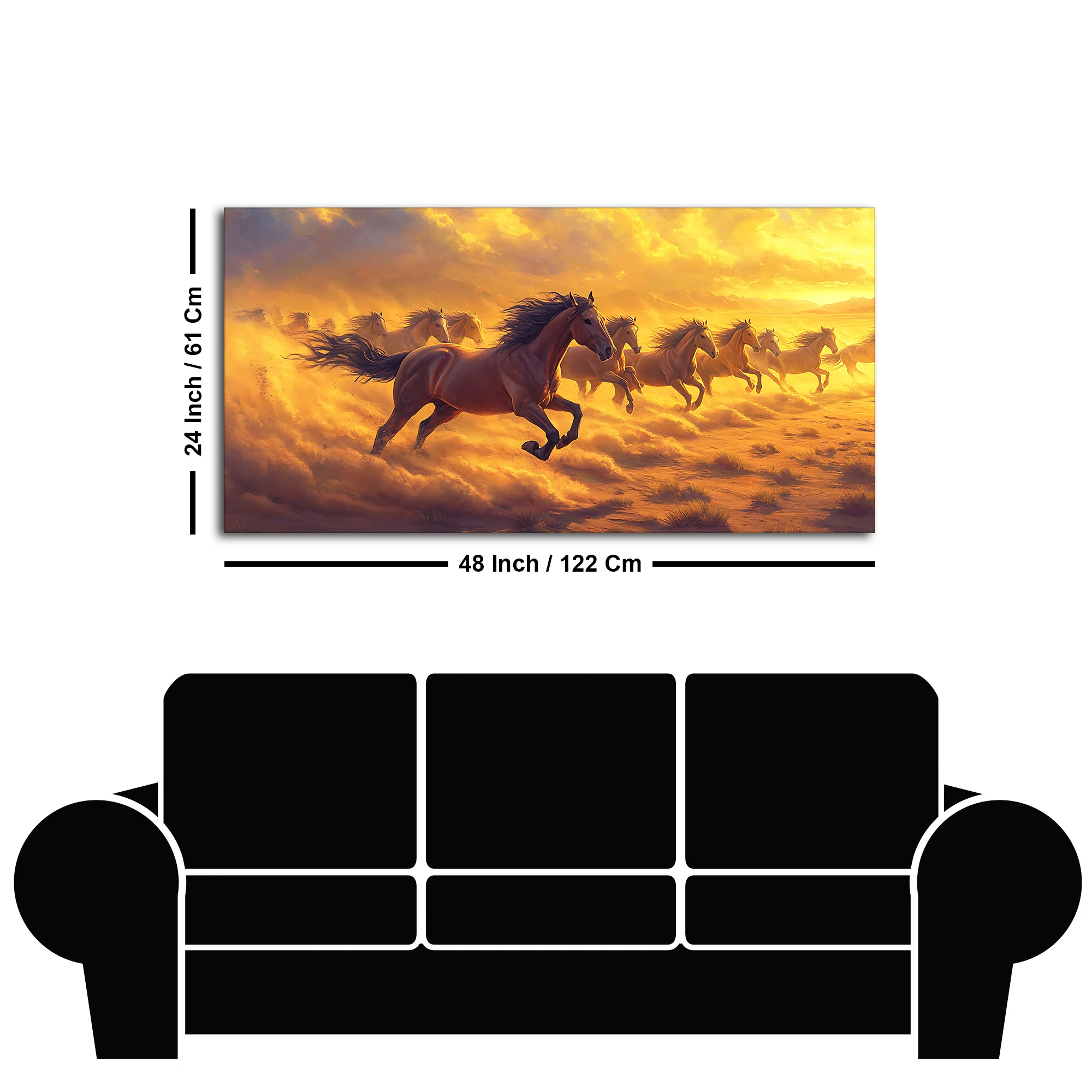 Wild Horses Running at Sunset Wooden Canvas Wall Painting - Image 7