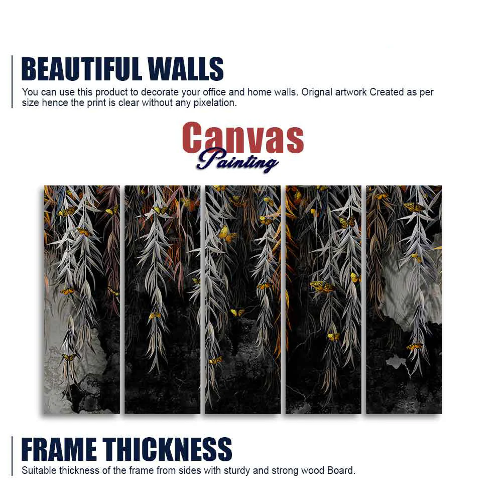 Willow Branches with Gold Butterflies Wall Painting of Five Pieces - Image 5