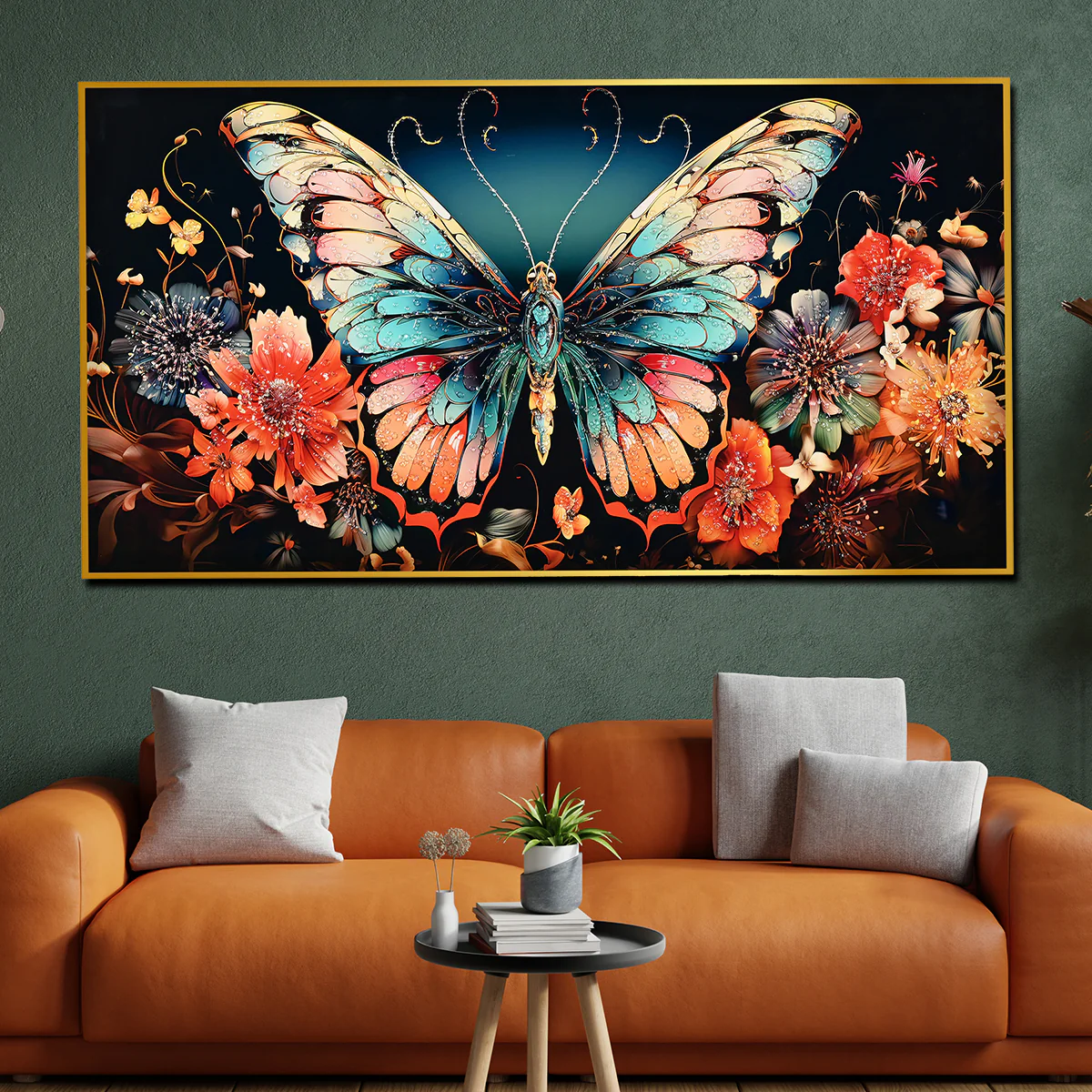Wings of Floral Butterfly Framed Crystal Glass Painting - Image 2