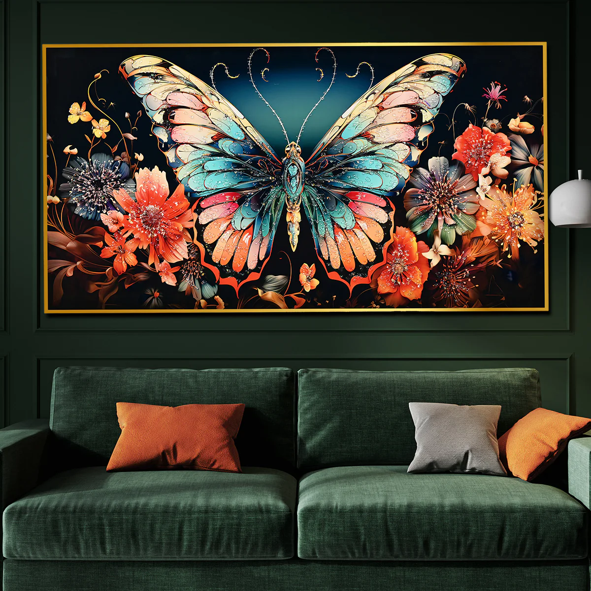Wings of Floral Butterfly Framed Crystal Glass Painting - Image 3