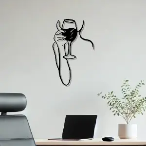 Woman Drinking Wine Minimalist Line Metal Art Decor - Image 2