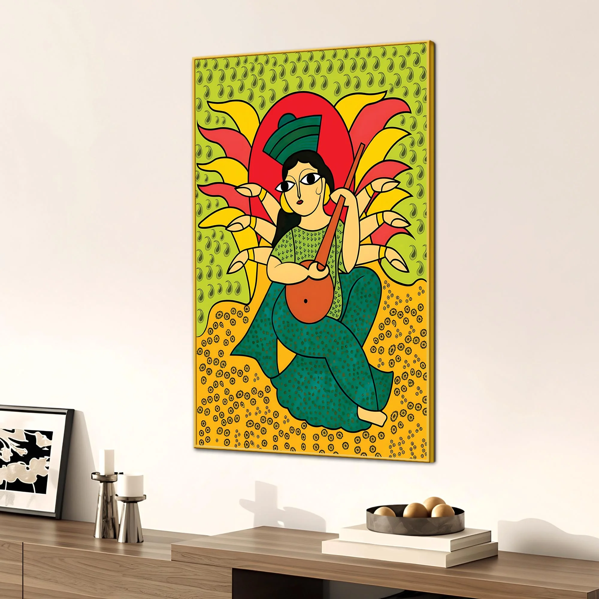 Woman Playing Veena Canvas Painting | Indian Home Wall Art - Image 3