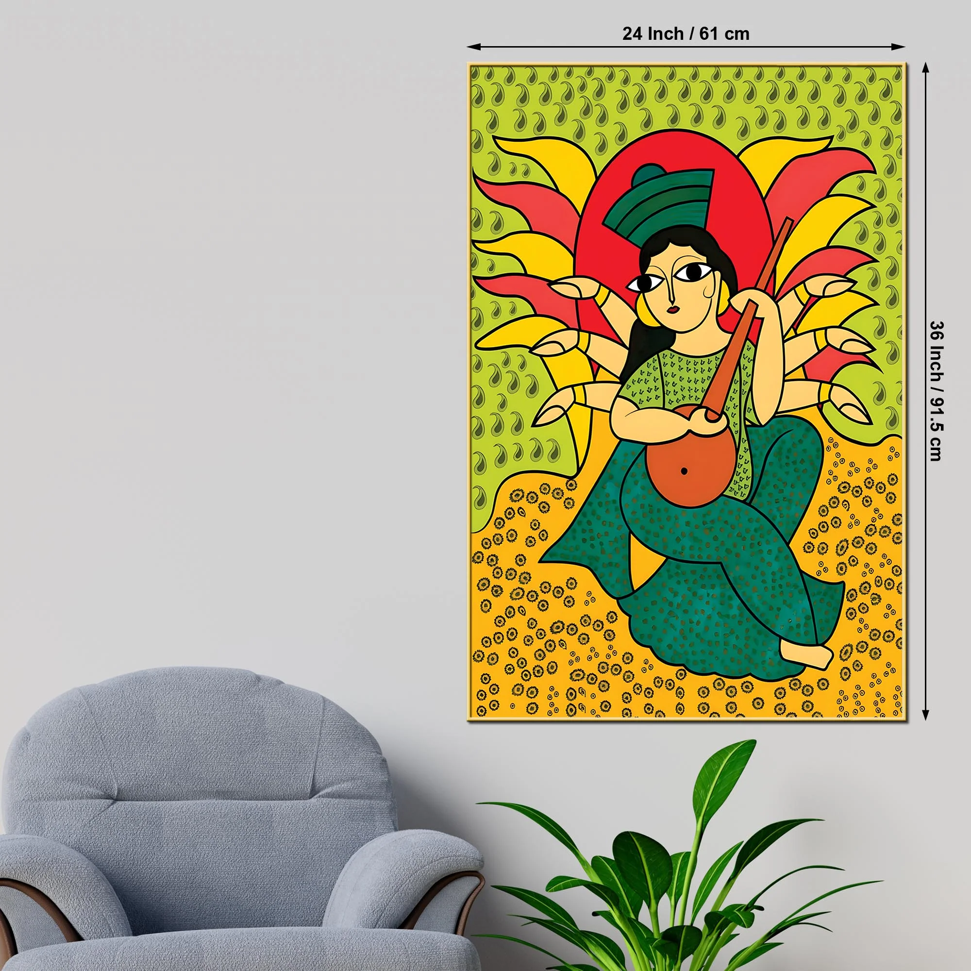 Woman Playing Veena Canvas Painting | Indian Home Wall Art - Image 5
