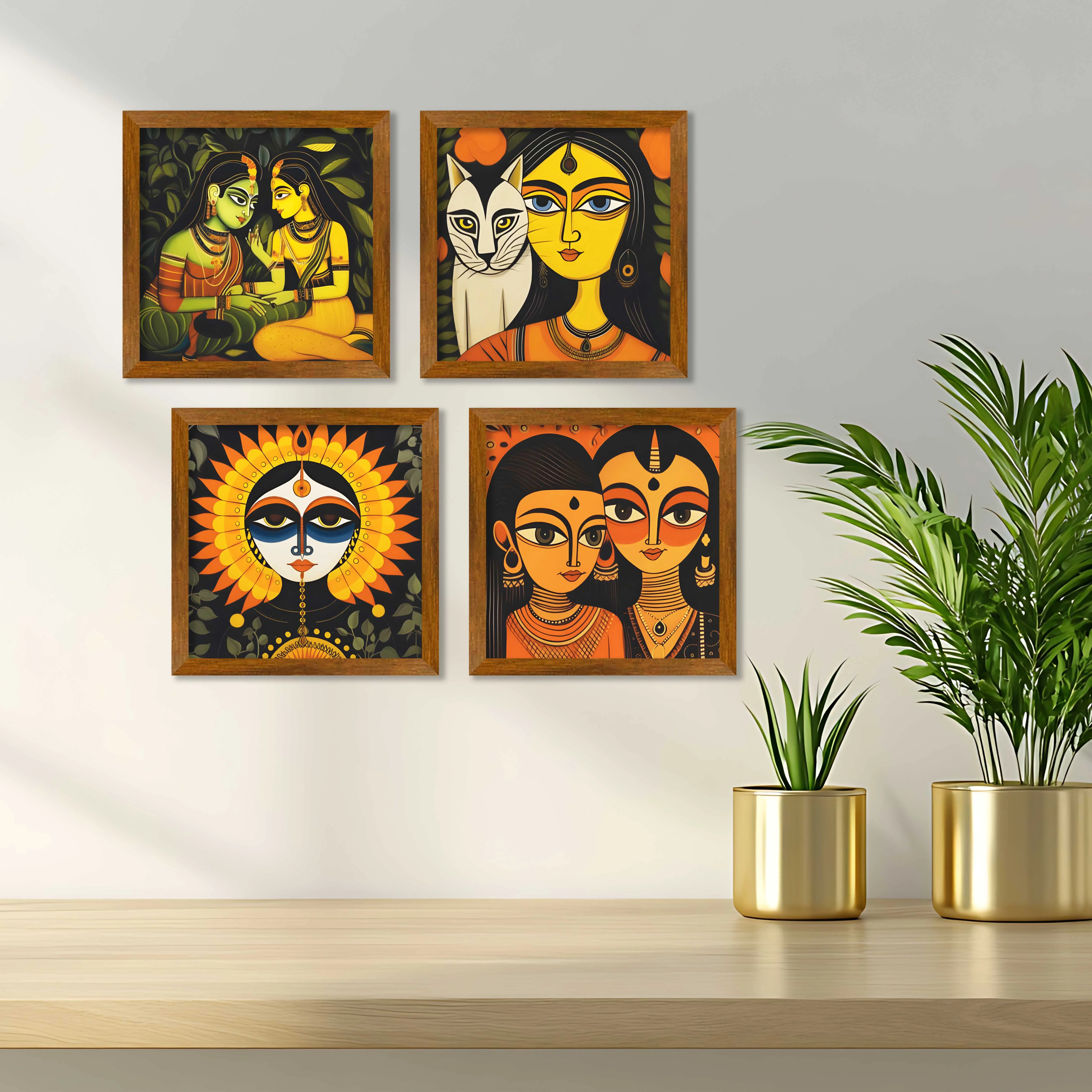 Women Kalighat Art Wall Frame Set of Four - Image 2