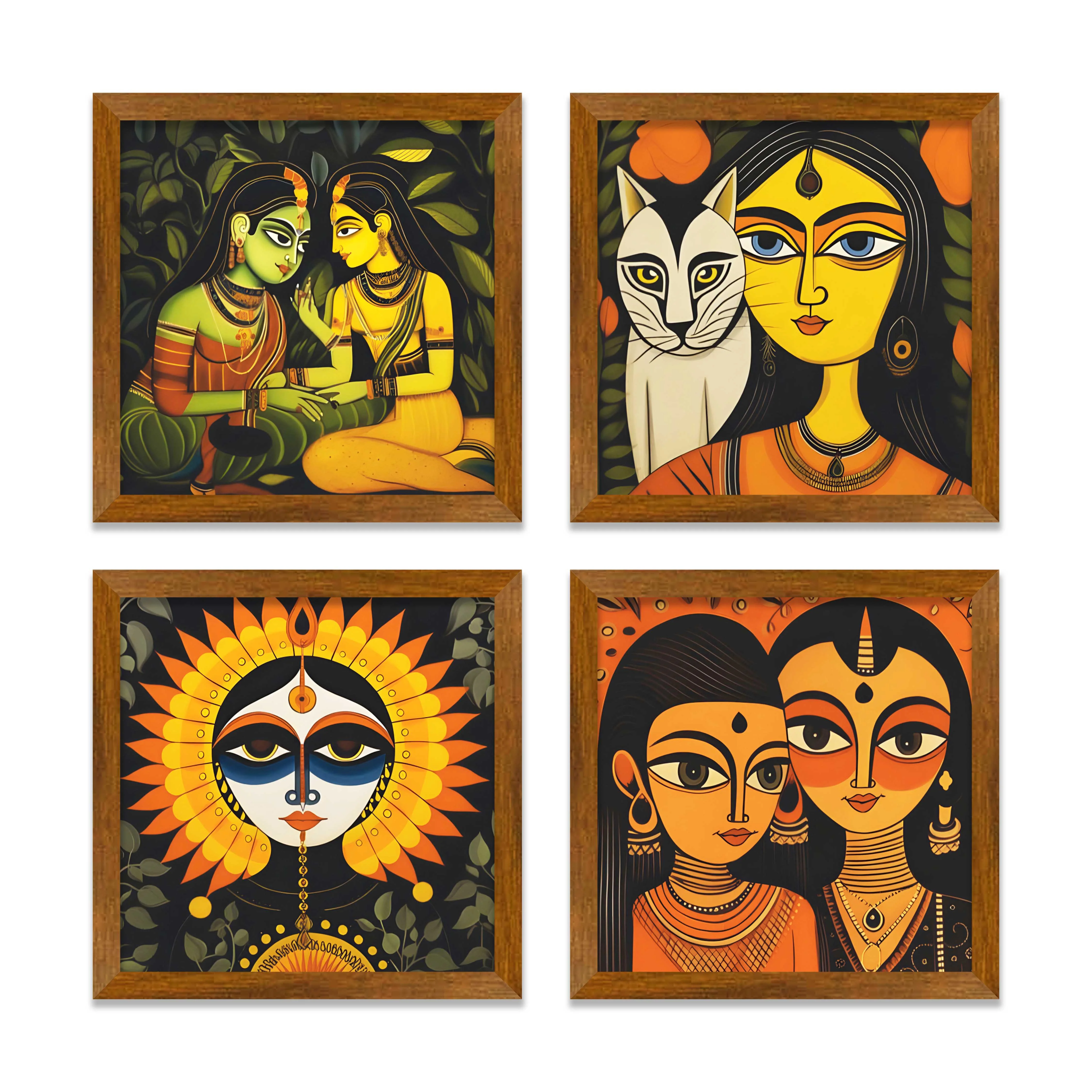 Women Kalighat Art Wall Frame Set of Four - Image 3