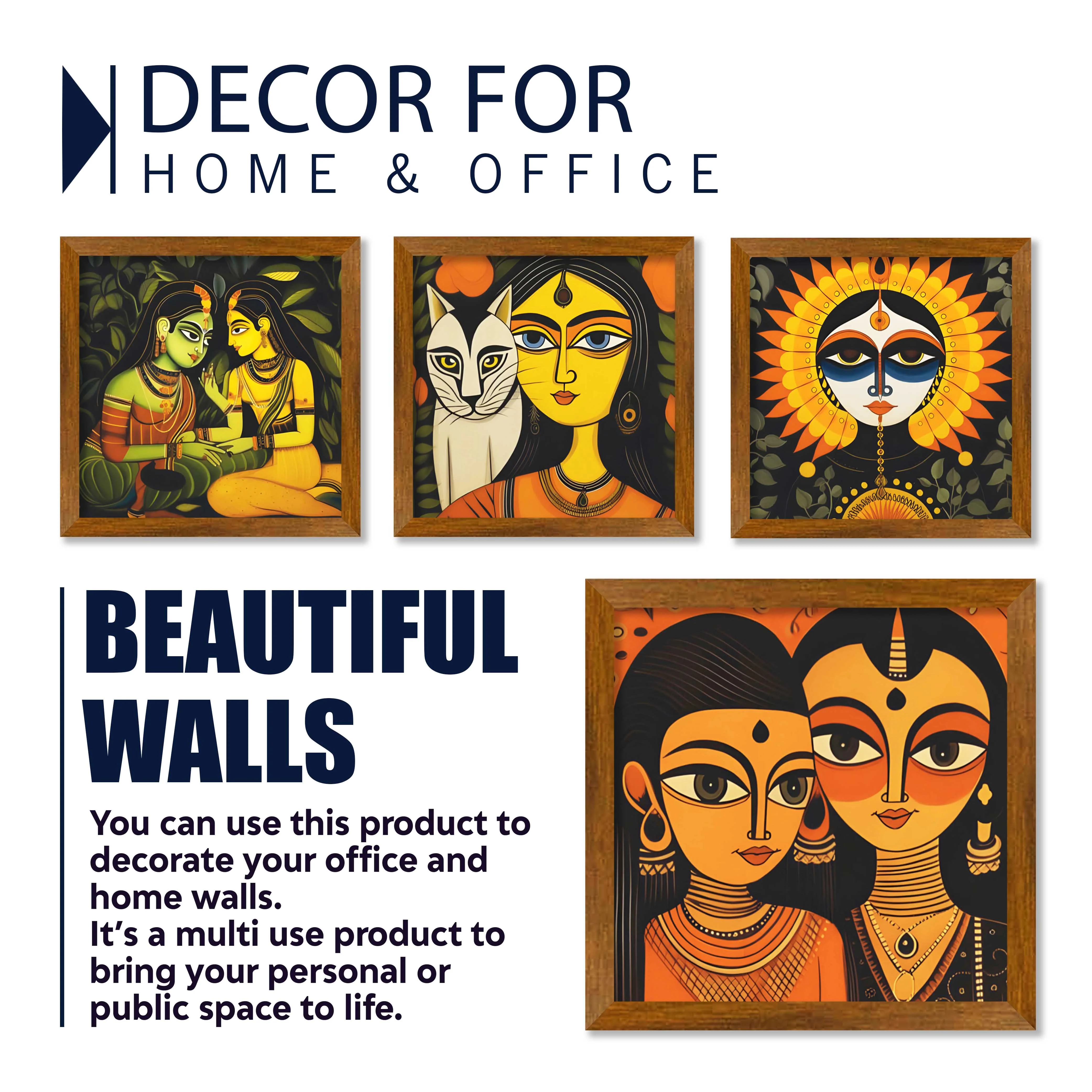 Women Kalighat Art Wall Frame Set of Four - Image 4